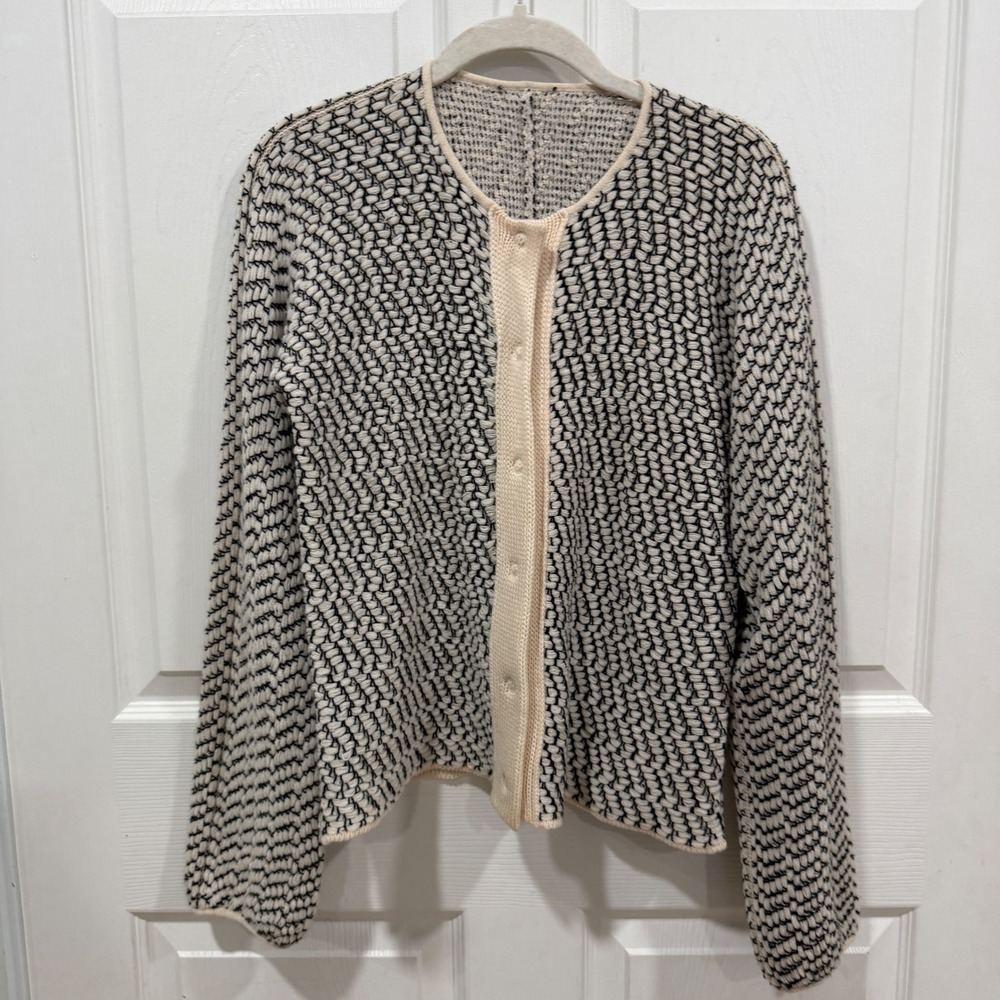 Miles S.P.A. 100% Cashmere Cardigan Italy Cream Black‎ Knit Sweater 2EC0471Z5